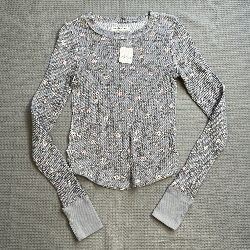 New We The Free Pretty Little Thermal Top Shirt Small Womens Floral Cottagecore